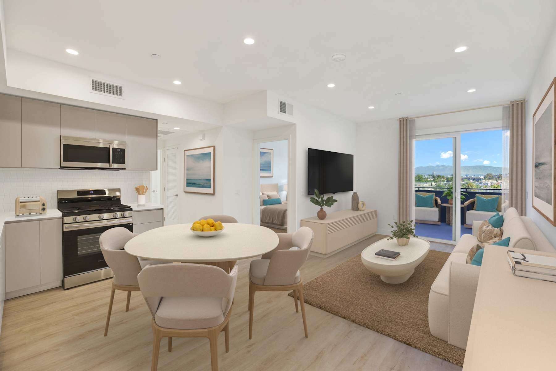 Kitchen and dining area with stainless appliances at Motor Tides