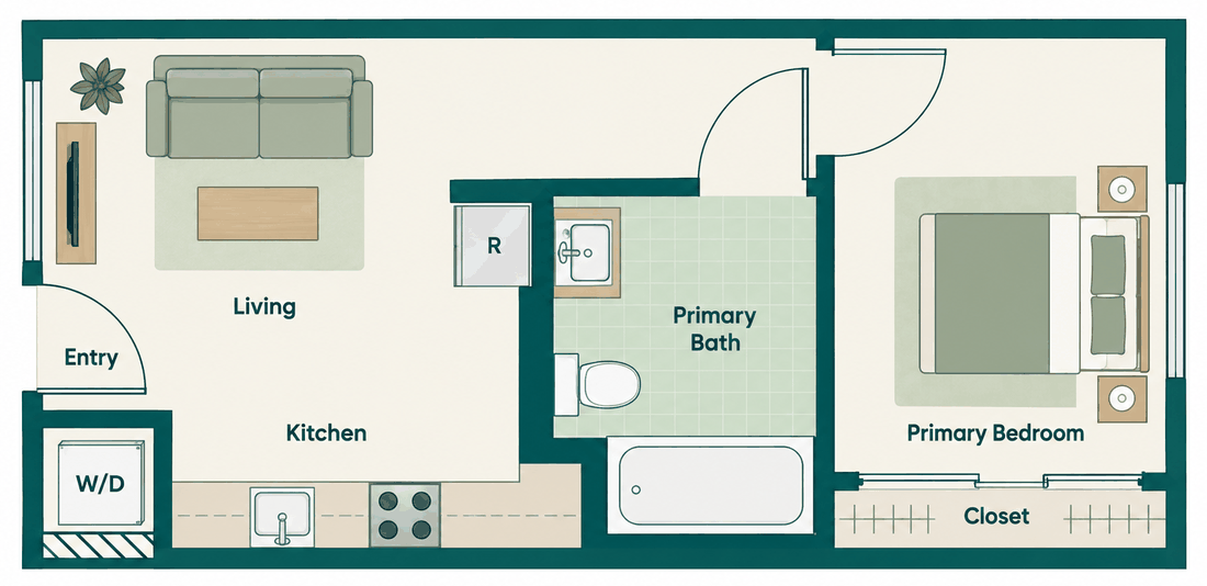 Dune: one-bedroom, one-bathroom floor plan