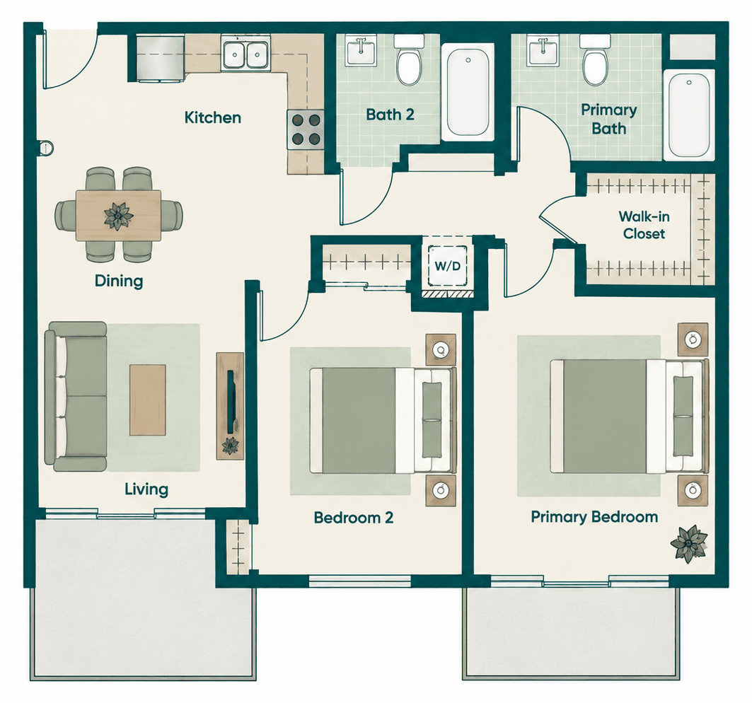 Harbor: 2-bedroom, two-bathroom floor plan