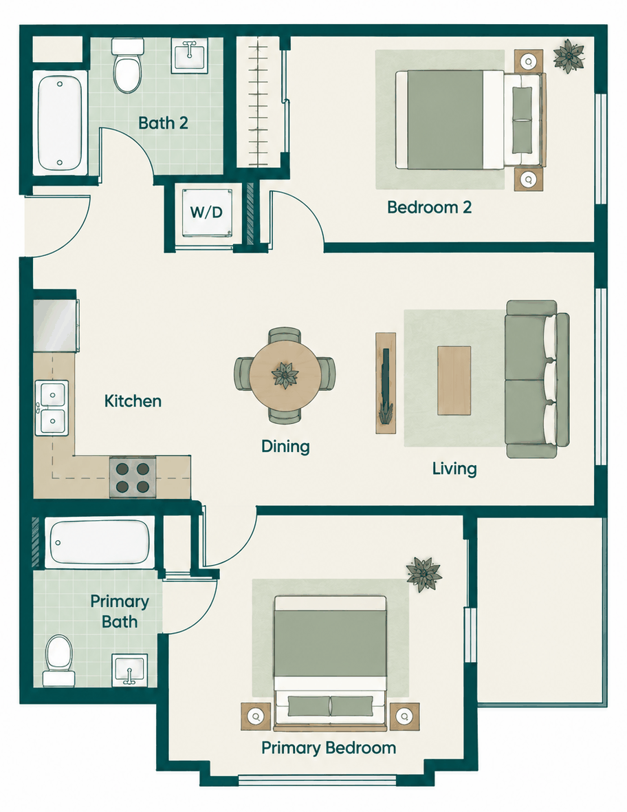 Seacliff: 2-bedroom, two-bathroom floor plan